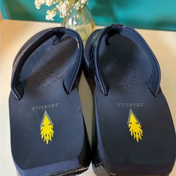 Volatile Mini Croco Dark Blue Sandals Flip Flops with Textured Strap - Picture 7 of 9